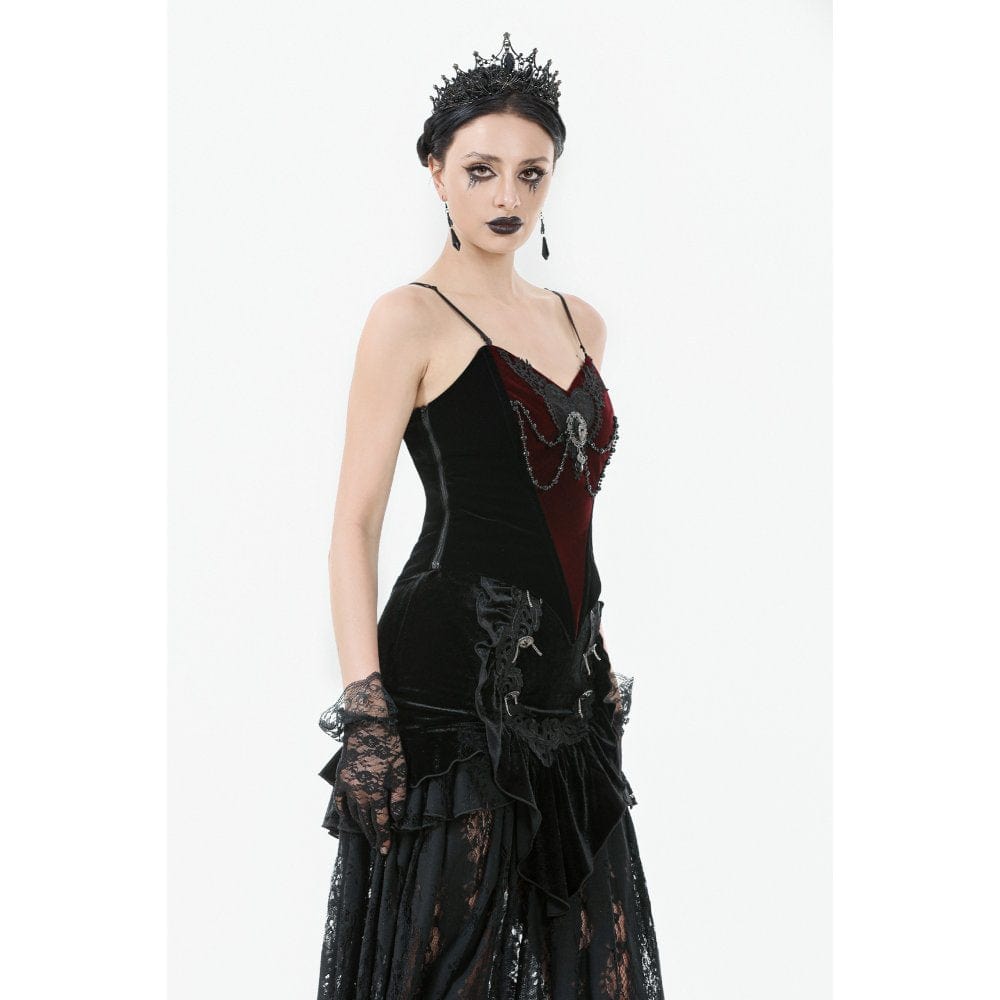 Women's Gothic Metal Chain Contrast Color Velvet Overbust Corset