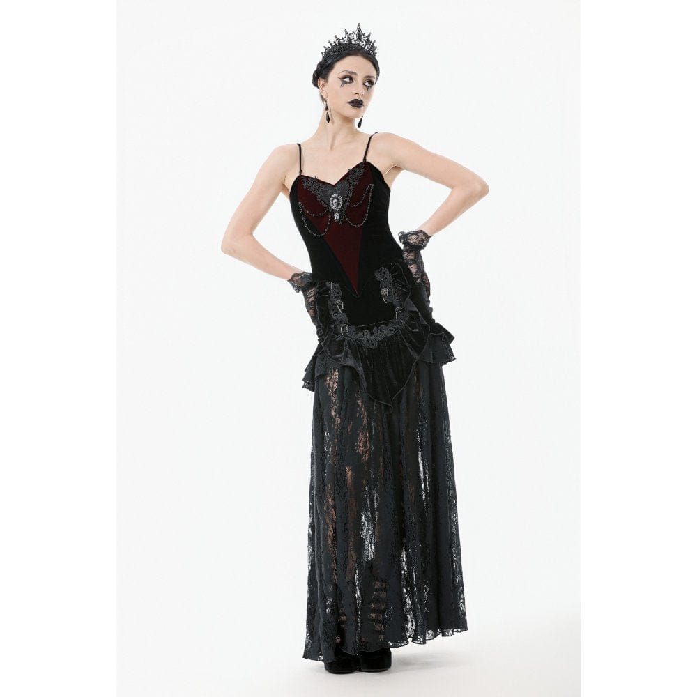 Women's Gothic Metal Chain Contrast Color Velvet Overbust Corset