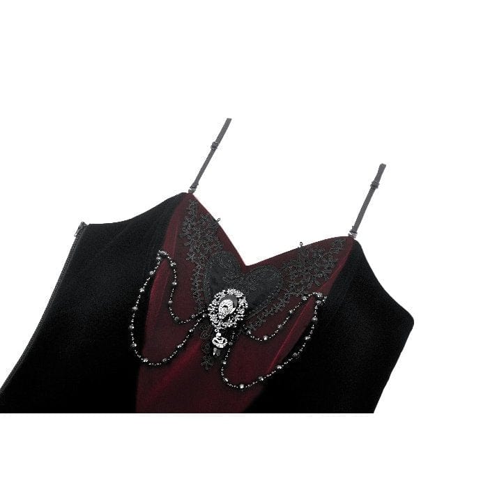 Women's Gothic Metal Chain Contrast Color Velvet Overbust Corset