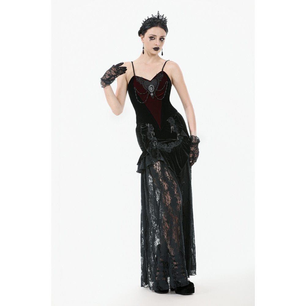 Women's Gothic Metal Chain Contrast Color Velvet Overbust Corset