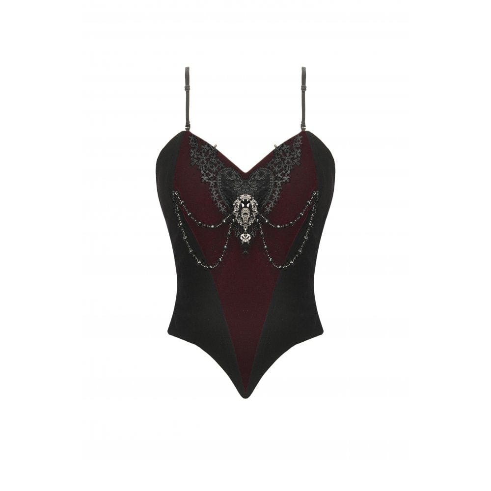 Women's Gothic Metal Chain Contrast Color Velvet Overbust Corset