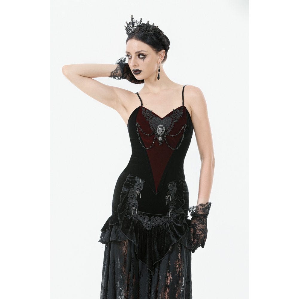 Women's Gothic Metal Chain Contrast Color Velvet Overbust Corset