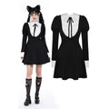 Women's Gothic Puff Sleeved Double Color Dress