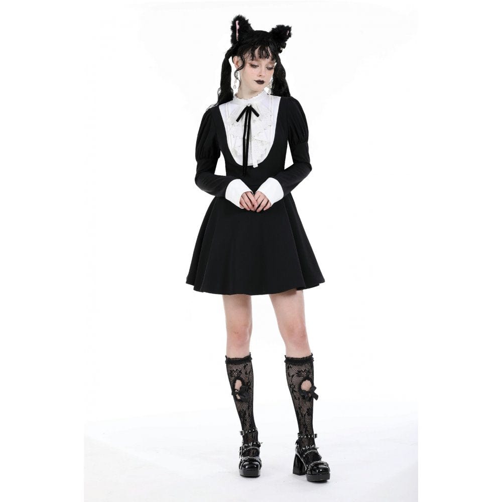 Women's Gothic Puff Sleeved Double Color Dress
