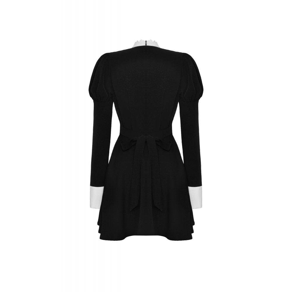 Women's Gothic Puff Sleeved Double Color Dress