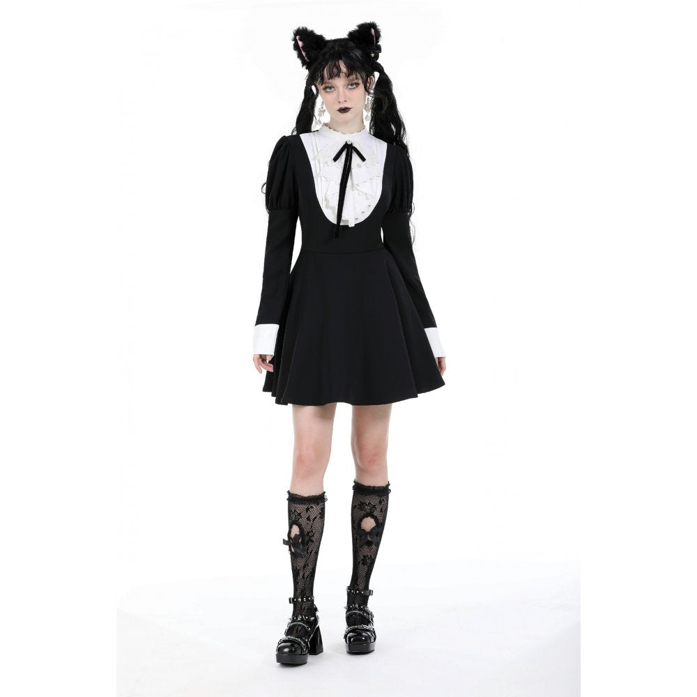 Women's Gothic Puff Sleeved Double Color Dress