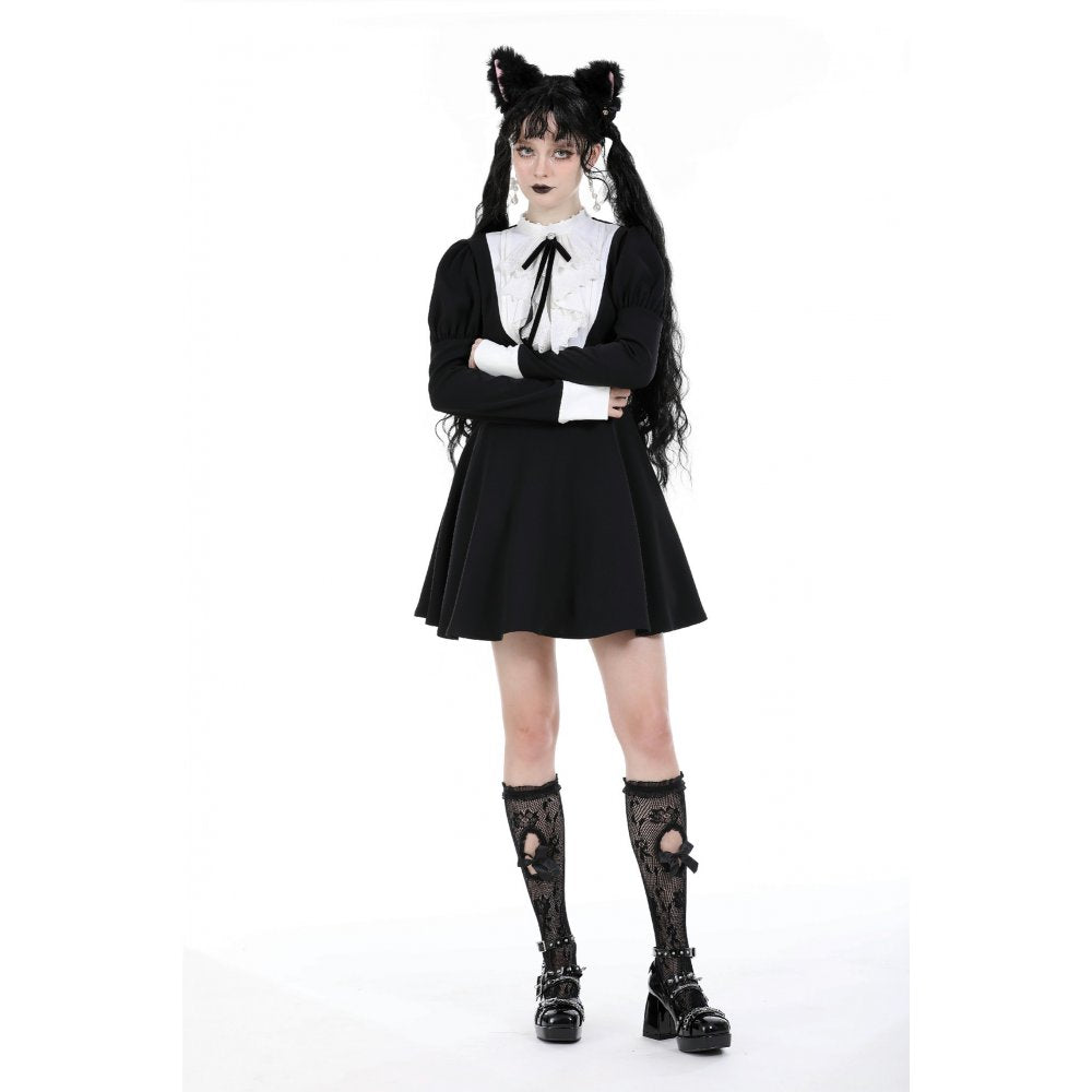 Women's Gothic Puff Sleeved Double Color Dress