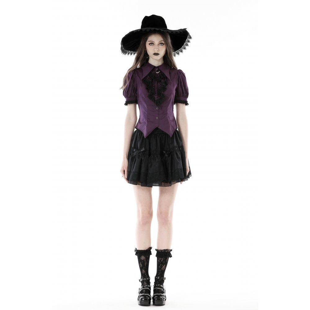 Women's Gothic Puff Sleeved Frilly Collar Shirt
