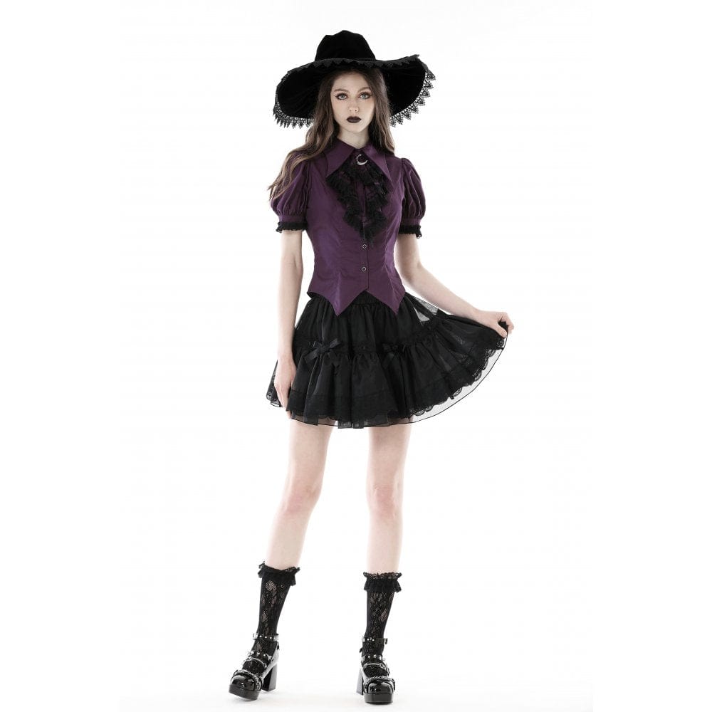 Women's Gothic Puff Sleeved Frilly Collar Shirt
