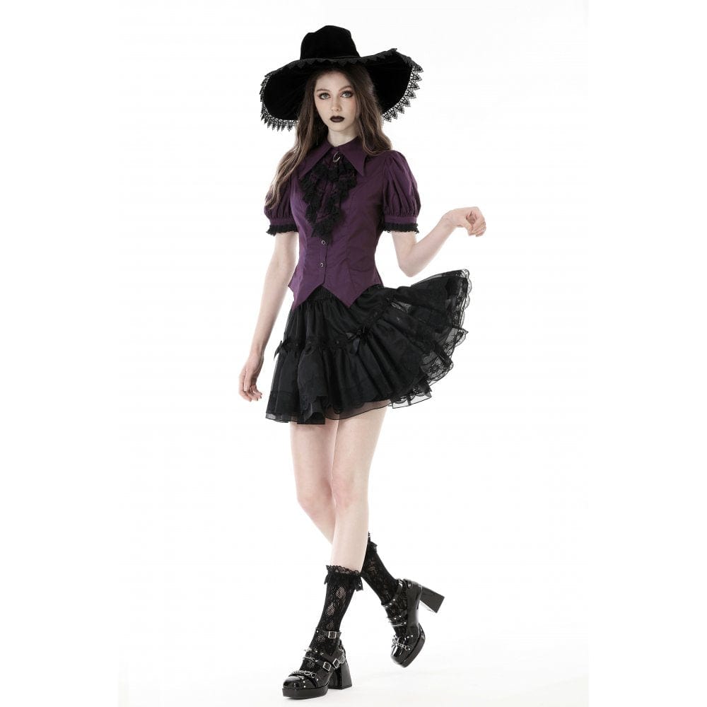 Women's Gothic Puff Sleeved Frilly Collar Shirt