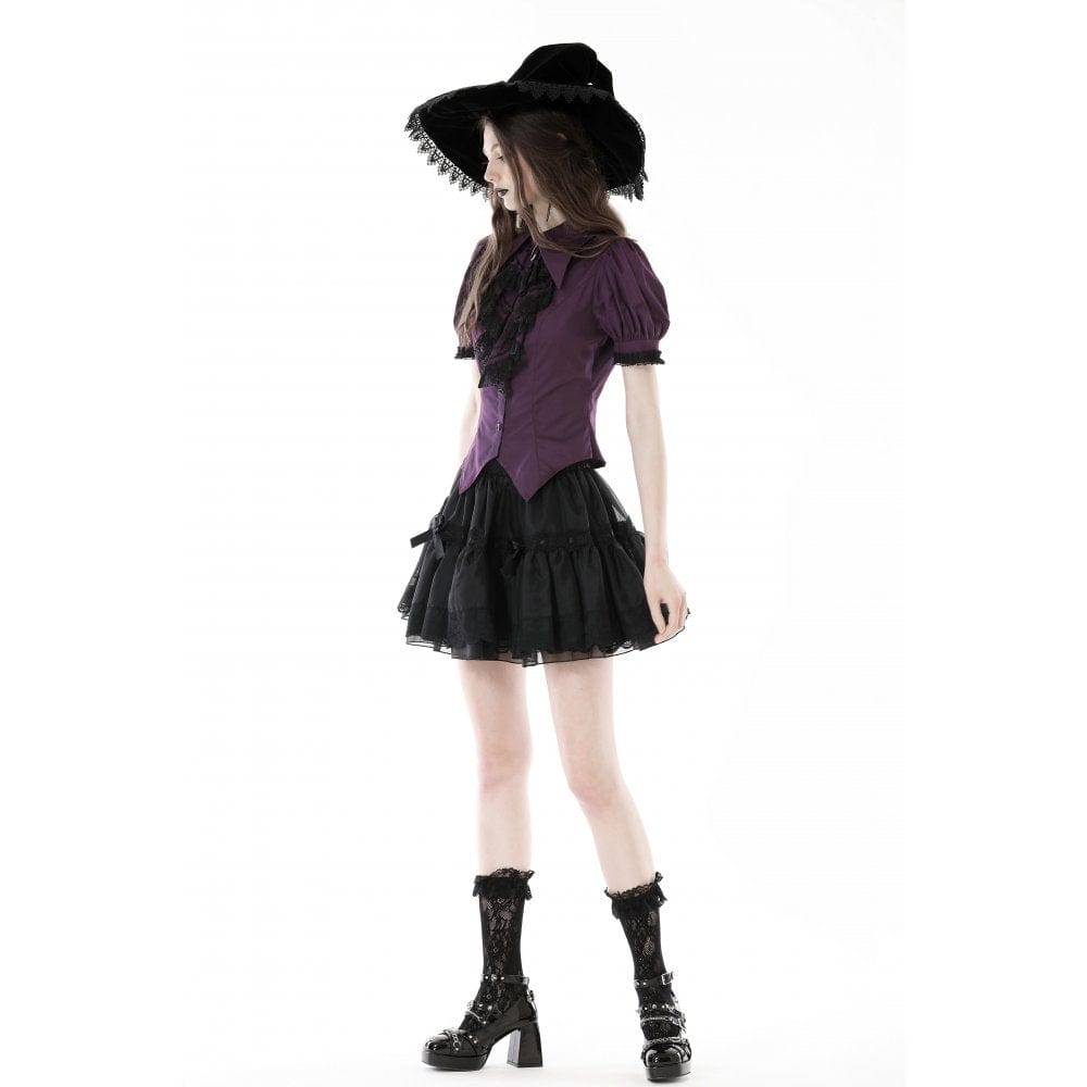 Women's Gothic Puff Sleeved Frilly Collar Shirt