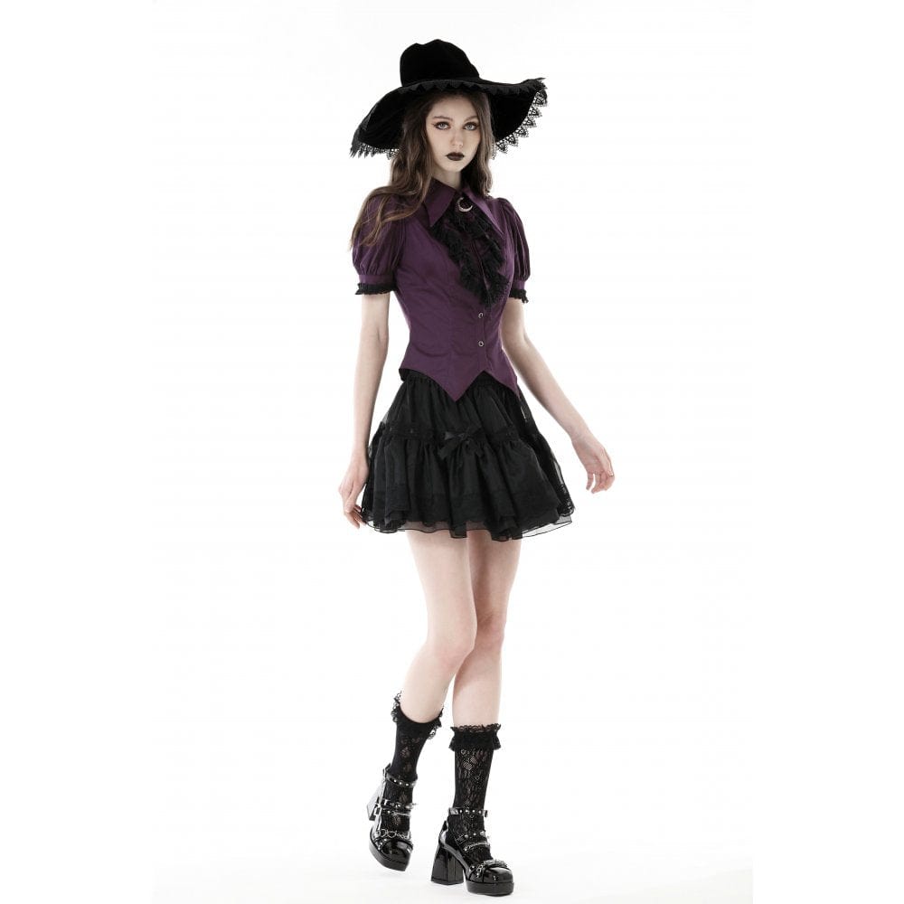 Women's Gothic Puff Sleeved Frilly Collar Shirt