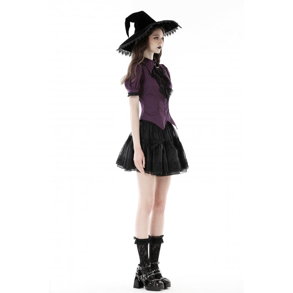 Women's Gothic Puff Sleeved Frilly Collar Shirt