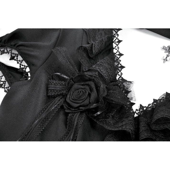 Women's Gothic Rose Ruffled Plunging Short Sleeved Shirt