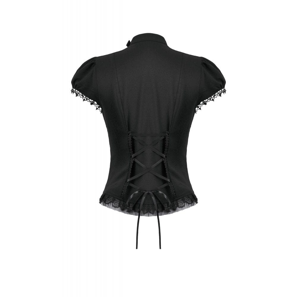 Women's Gothic Rose Ruffled Plunging Short Sleeved Shirt
