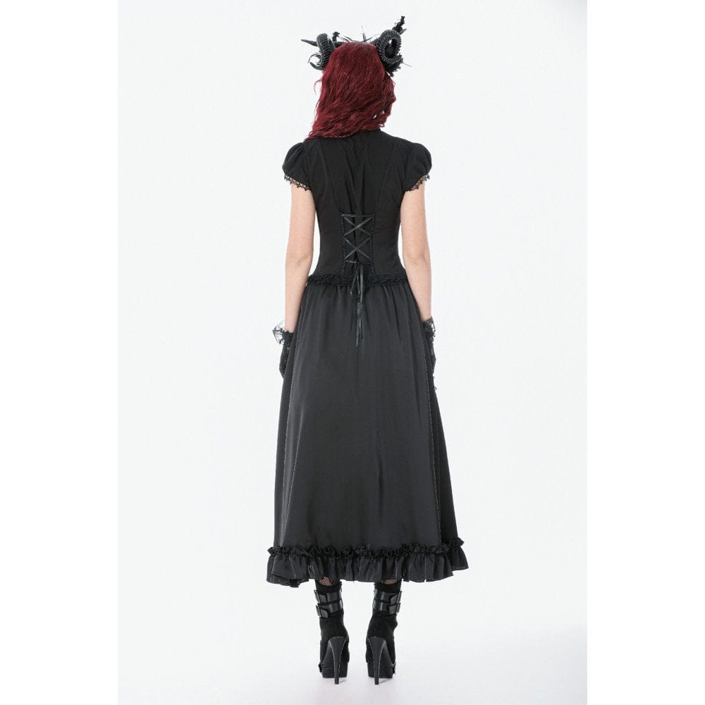 Women's Gothic Rose Ruffled Plunging Short Sleeved Shirt