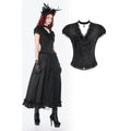 Women's Gothic Rose Ruffled Plunging Short Sleeved Shirt