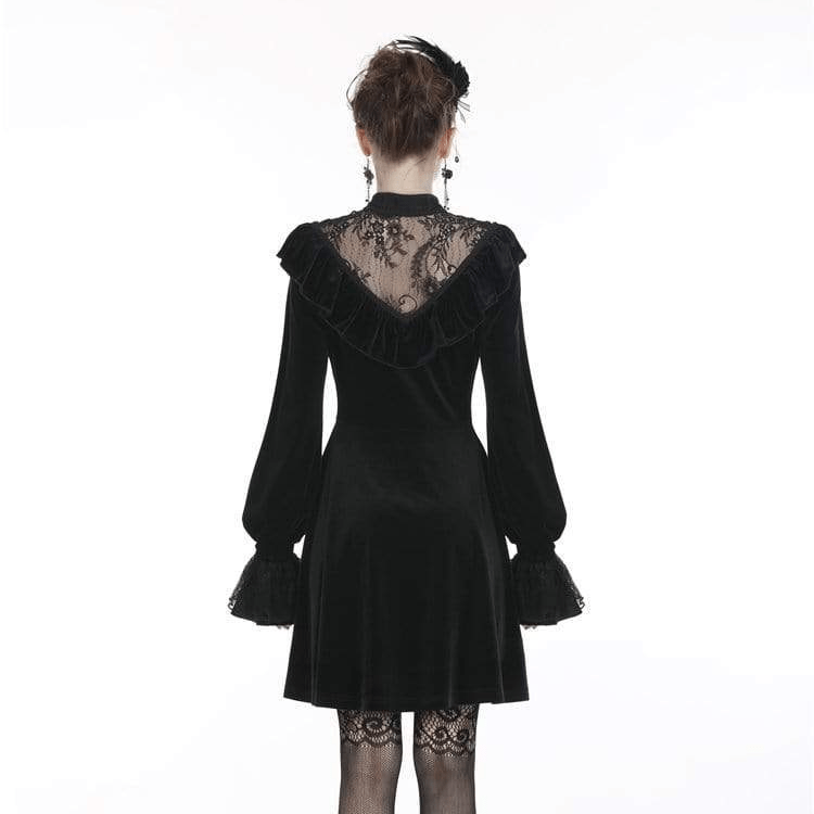 Women's Gothic Ruched Lace V-neck Velvet Dresses