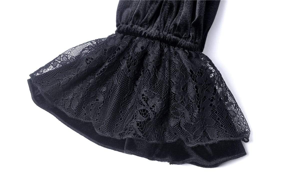 Women's Gothic Ruched Lace V-neck Velvet Dresses