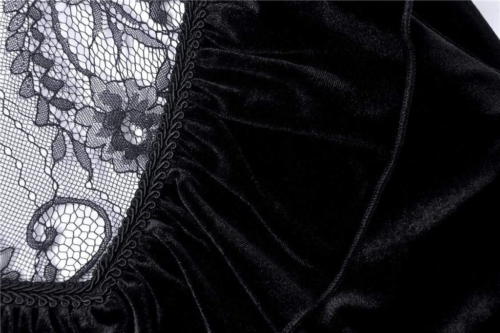 Women's Gothic Ruched Lace V-neck Velvet Dresses