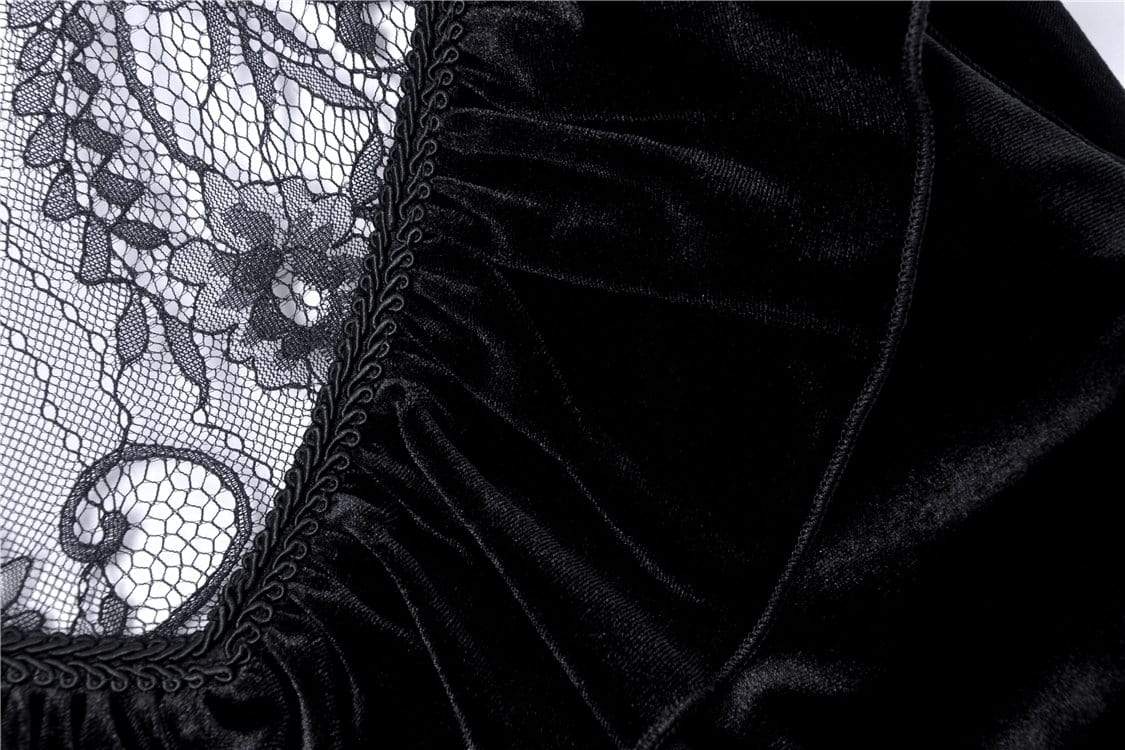 Women's Gothic Ruched Lace V-neck Velvet Dresses
