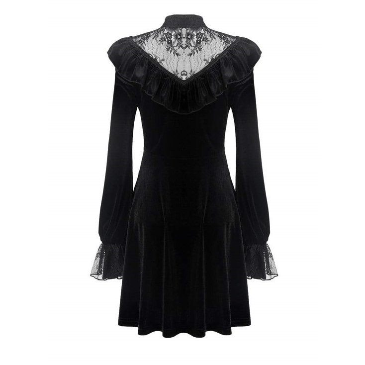 Women's Gothic Ruched Lace V-neck Velvet Dresses