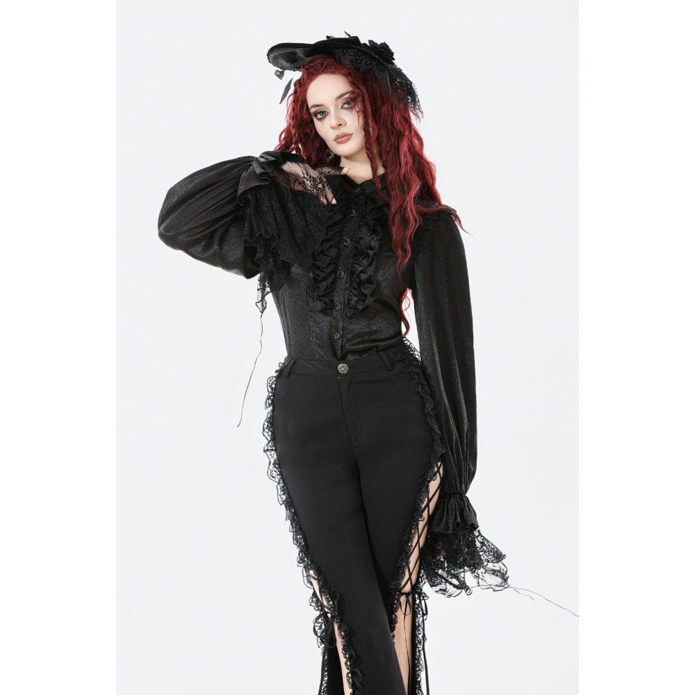 Women's Gothic Ruffle Lace Splice Lantern Sleeved Shirt