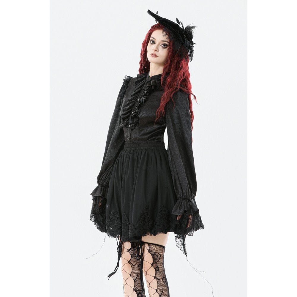 Women's Gothic Ruffle Lace Splice Lantern Sleeved Shirt
