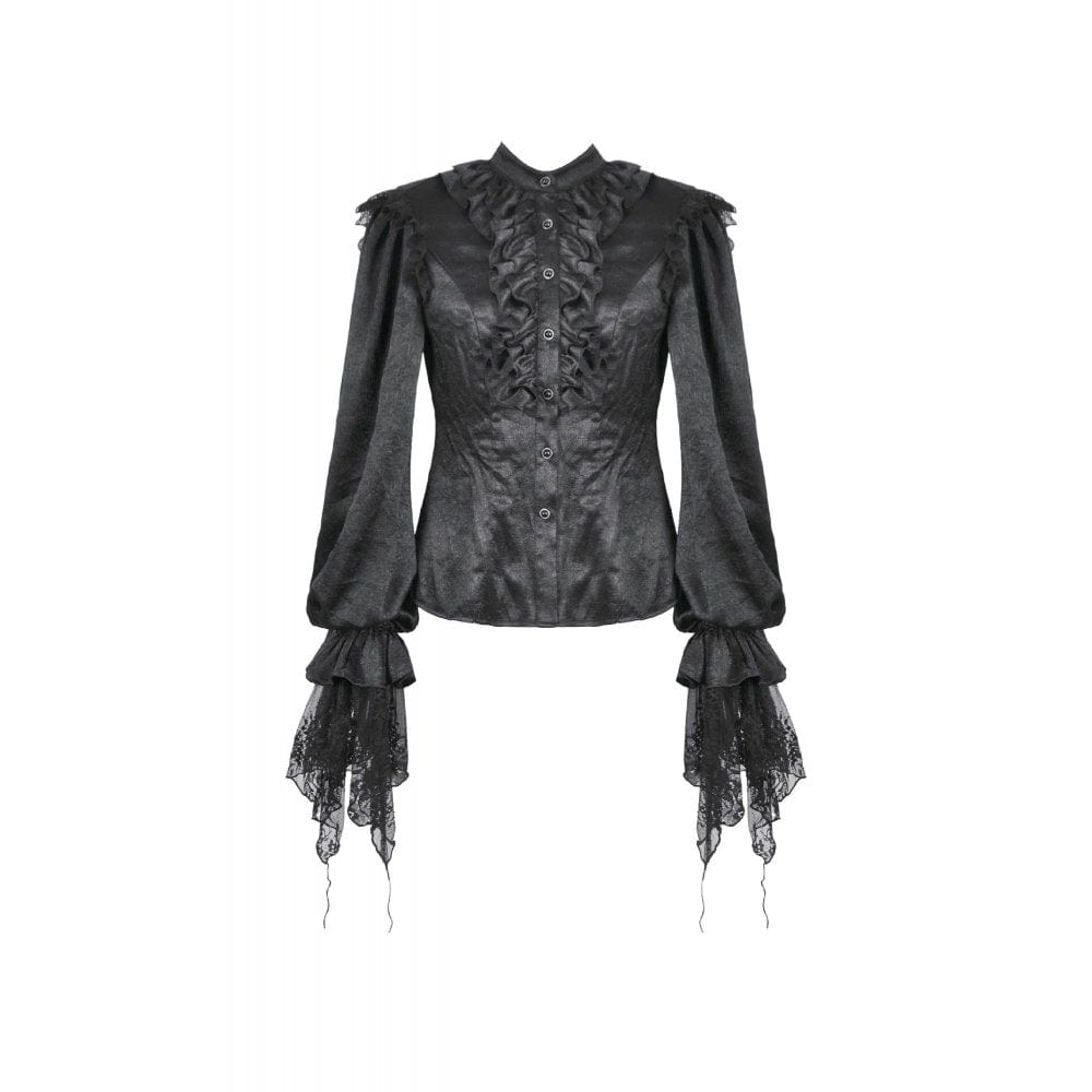 Women's Gothic Ruffle Lace Splice Lantern Sleeved Shirt
