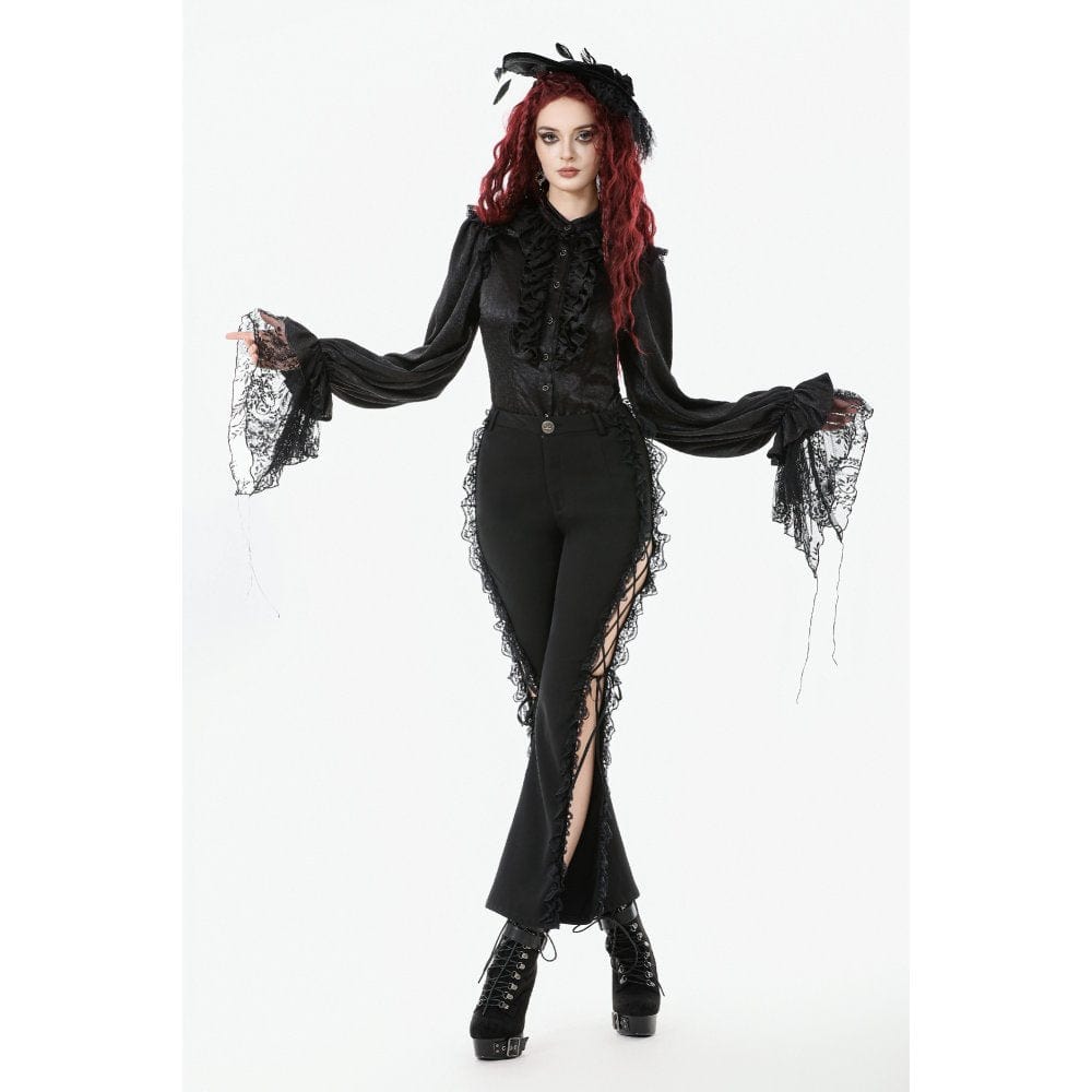Women's Gothic Ruffle Lace Splice Lantern Sleeved Shirt