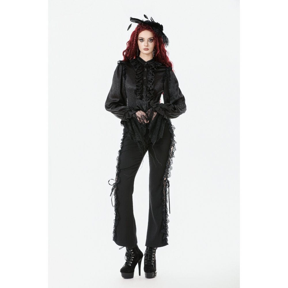 Women's Gothic Ruffle Lace Splice Lantern Sleeved Shirt