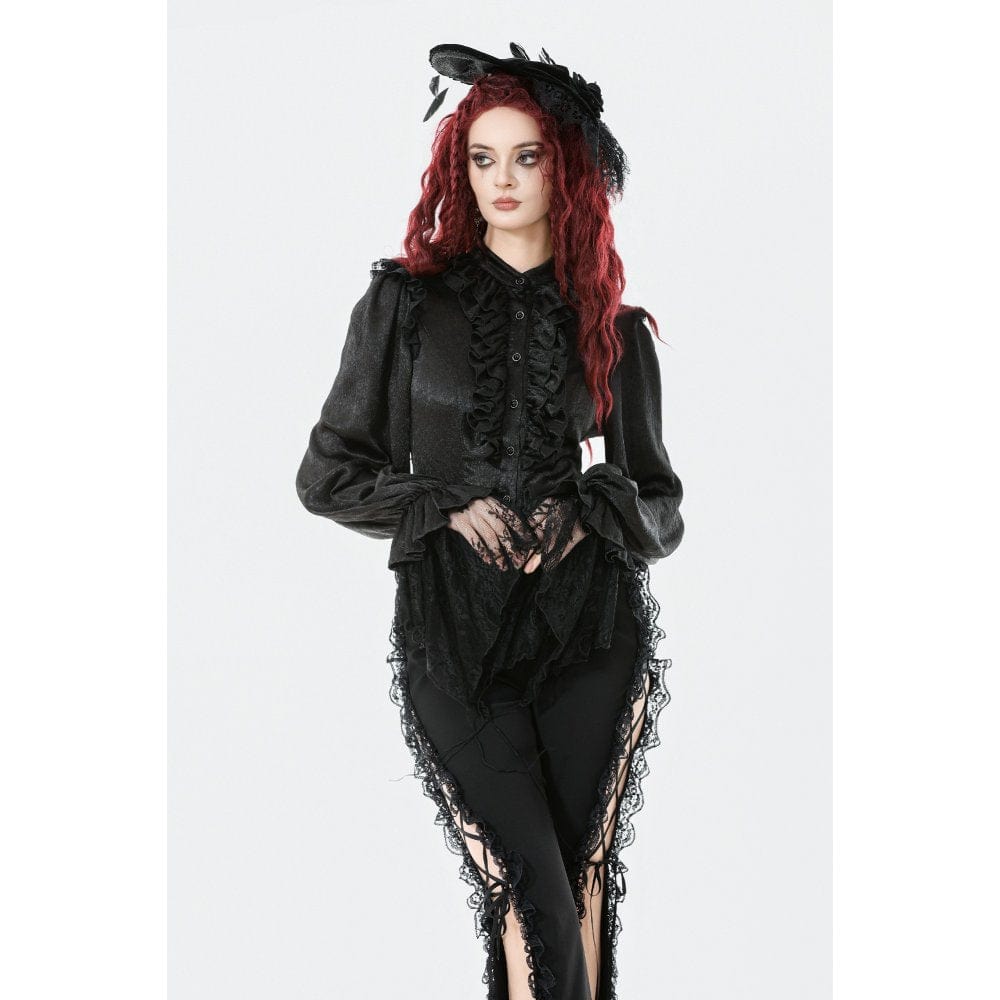 Women's Gothic Ruffle Lace Splice Lantern Sleeved Shirt