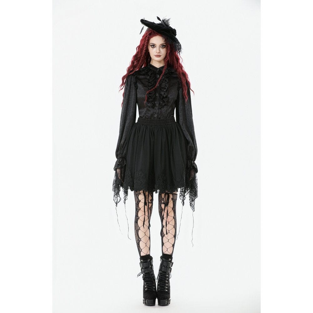 Women's Gothic Ruffle Lace Splice Lantern Sleeved Shirt