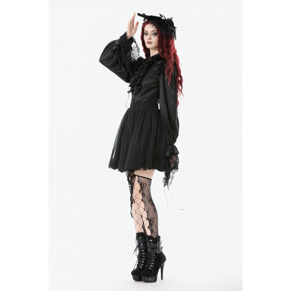 Women's Gothic Ruffle Lace Splice Lantern Sleeved Shirt