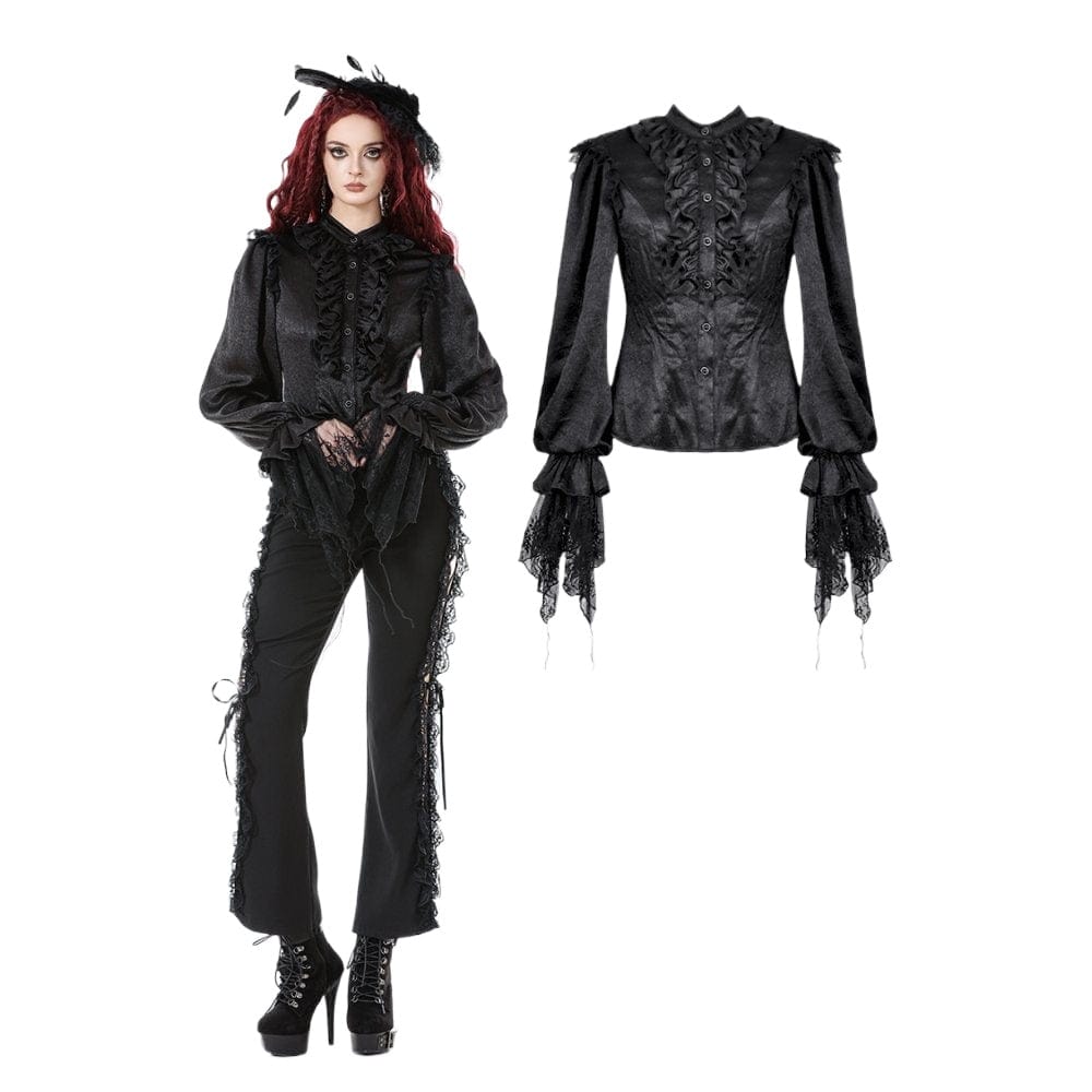 Women's Gothic Ruffle Lace Splice Lantern Sleeved Shirt