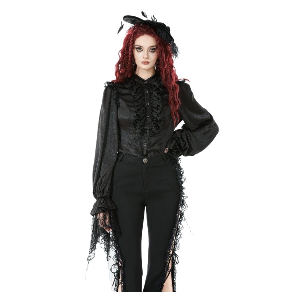 Women's Gothic Ruffle Lace Splice Lantern Sleeved Shirt