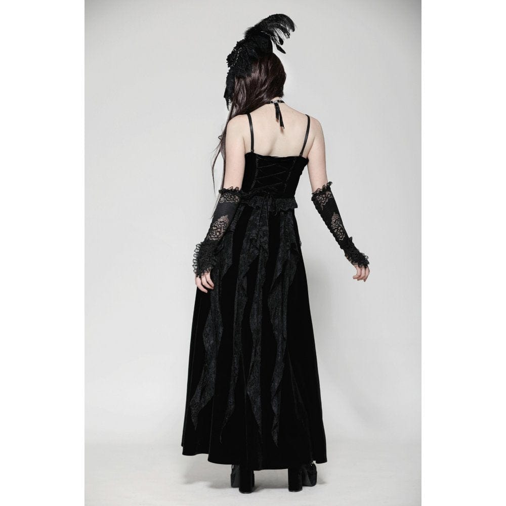 Women's Gothic Ruffled Lace Splice Velvet Corset Slip Dress