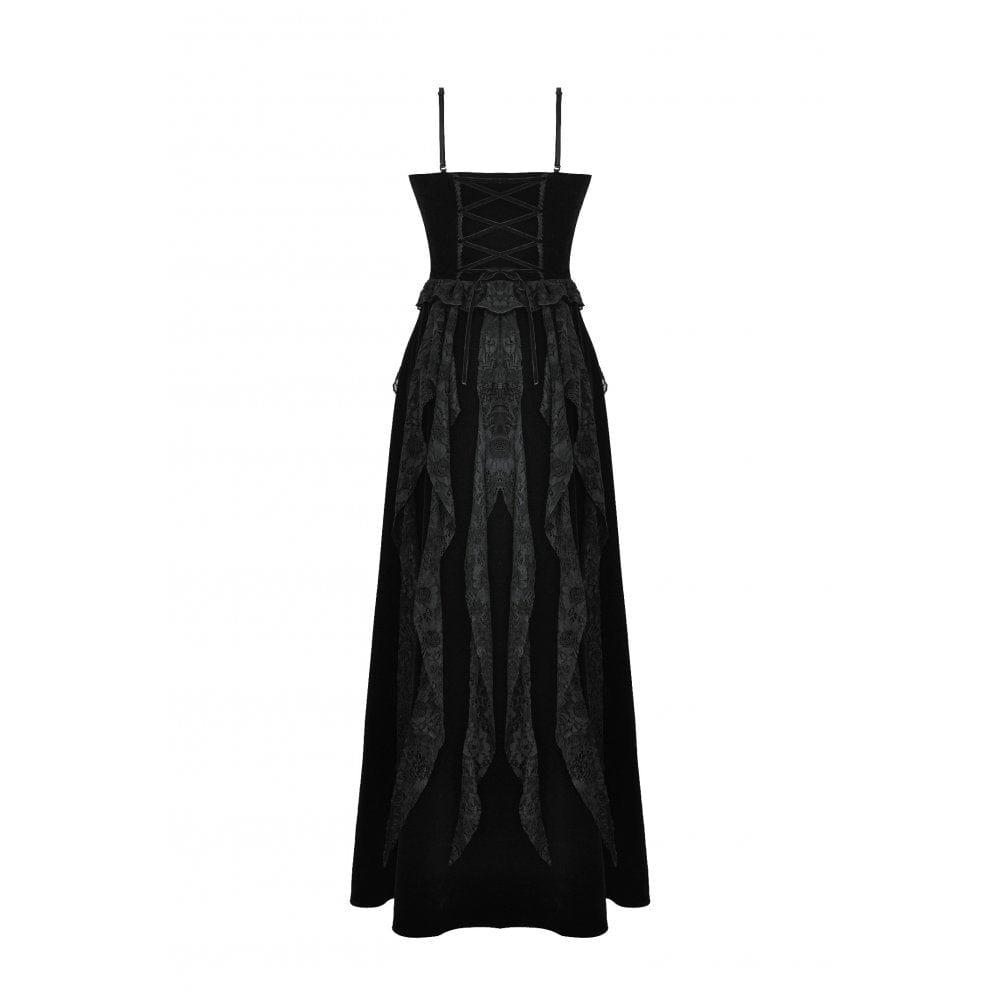 Women's Gothic Ruffled Lace Splice Velvet Corset Slip Dress