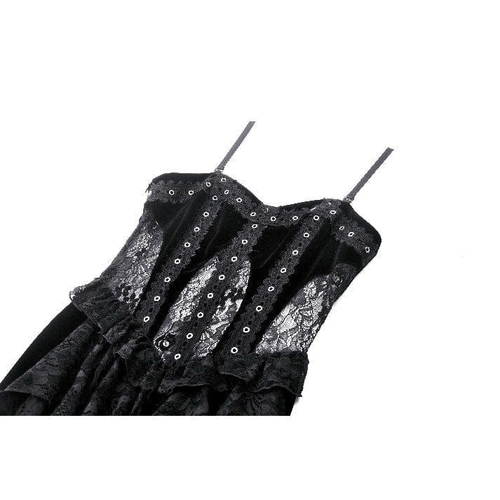 Women's Gothic Ruffled Lace Splice Velvet Corset Slip Dress