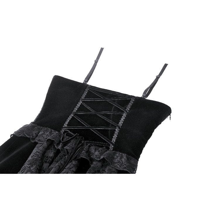 Women's Gothic Ruffled Lace Splice Velvet Corset Slip Dress