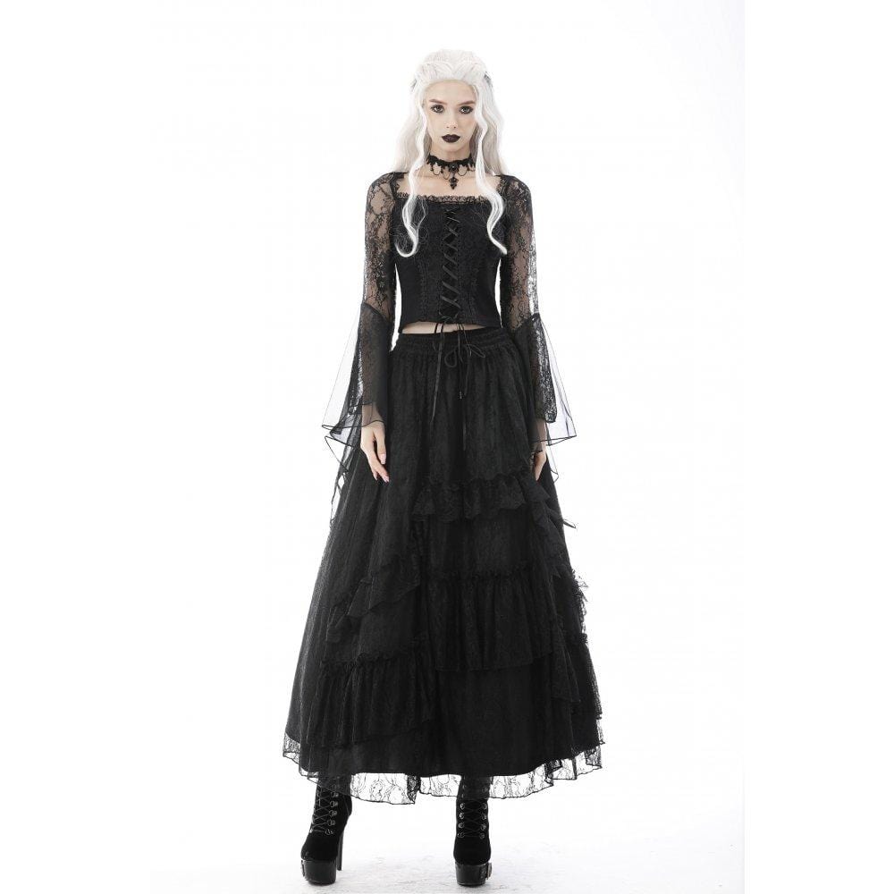 Women's Gothic Ruffled Layered Lace Long Skirt