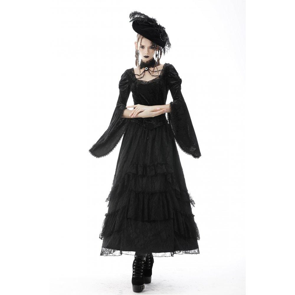 Women's Gothic Ruffled Layered Lace Long Skirt