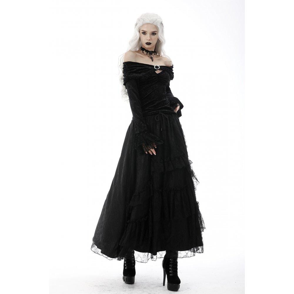 Women's Gothic Ruffled Layered Lace Long Skirt