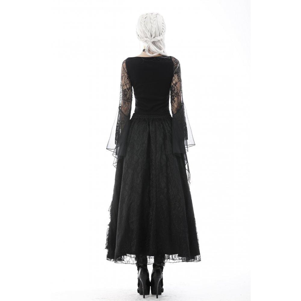 Women's Gothic Ruffled Layered Lace Long Skirt