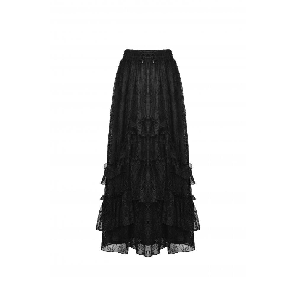 Women's Gothic Ruffled Layered Lace Long Skirt