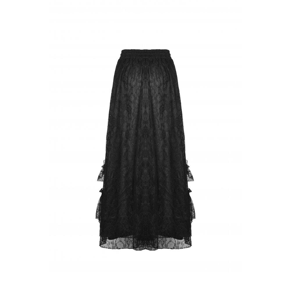 Women's Gothic Ruffled Layered Lace Long Skirt