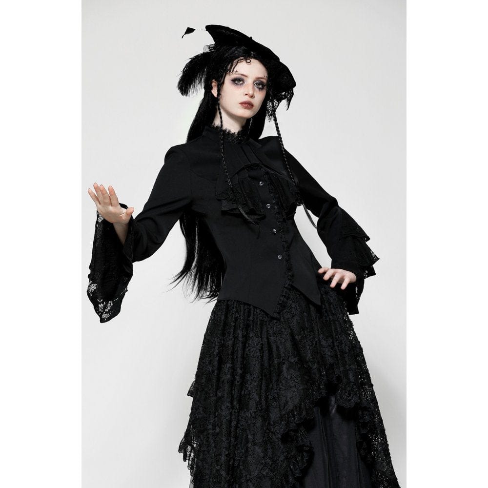 Women's Gothic Ruffled Layered Long Sleeved Shirt