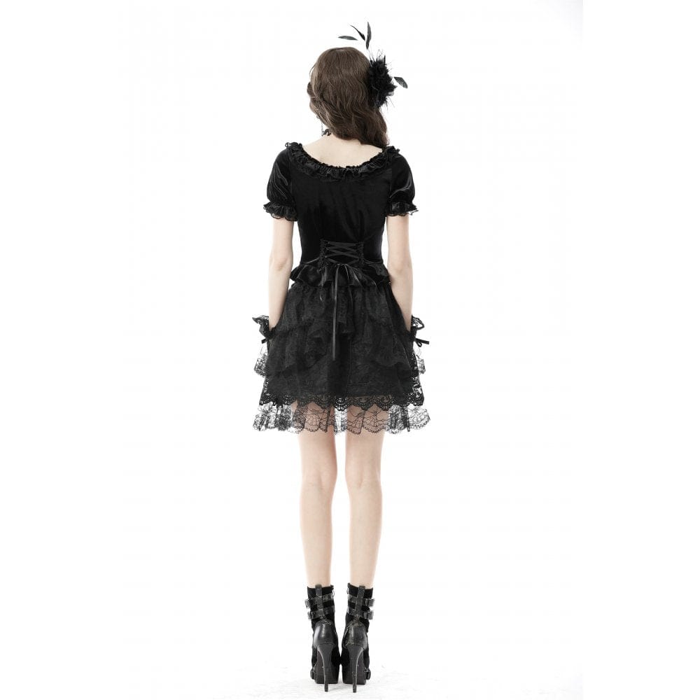 Women's Gothic Square Collar Short Puff Sleeved Velet Top