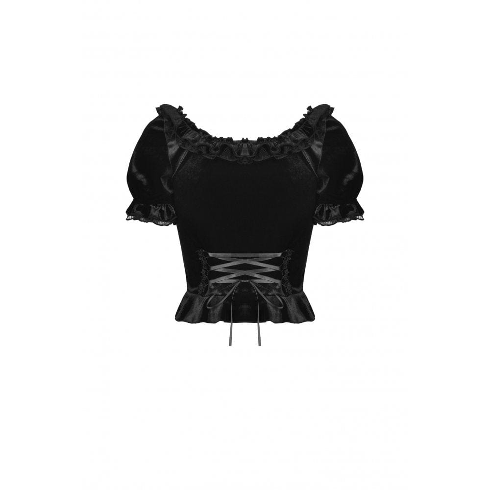 Women's Gothic Square Collar Short Puff Sleeved Velet Top