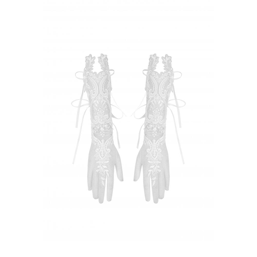 Women's Gothic Strappy Floral Embroidered Gloves